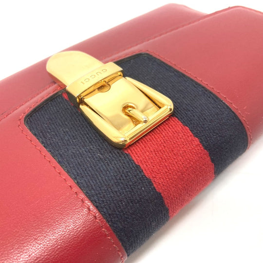 GUCCI Long Wallet Purse 476084 leather Red Sylvie Continental Women Used Authentic