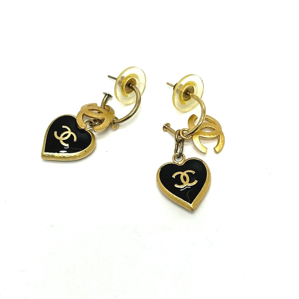 CHANEL Pierce metal black 02P COCO Mark Heart