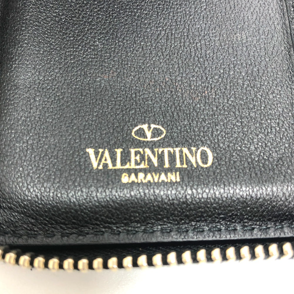 VALENTINO Folded wallet leather black V logo mens Used Authentic