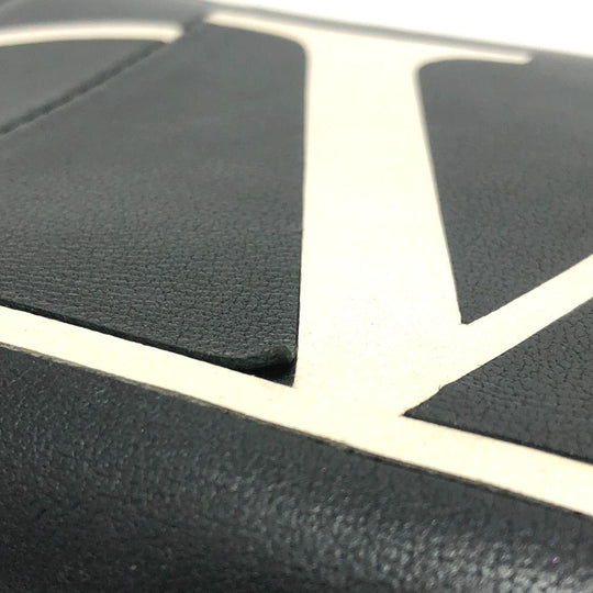 VALENTINO Folded wallet leather black V logo mens Used Authentic