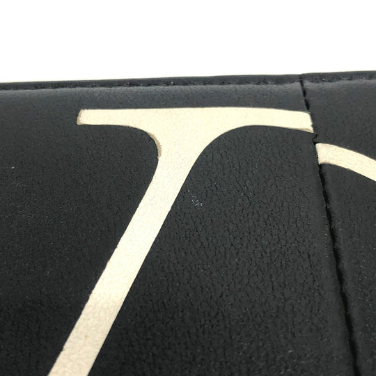 VALENTINO Folded wallet leather black V logo mens Used Authentic