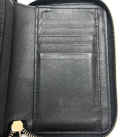 VALENTINO Folded wallet leather black V logo mens Used Authentic