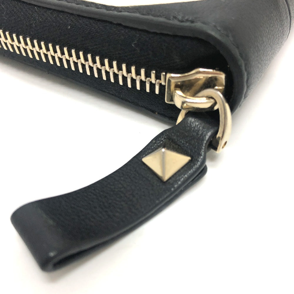 VALENTINO Folded wallet leather black V logo mens Used Authentic