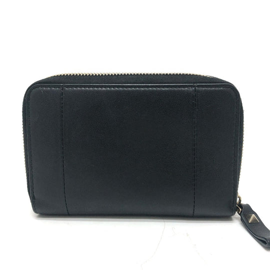 VALENTINO Folded wallet leather black V logo mens Used Authentic