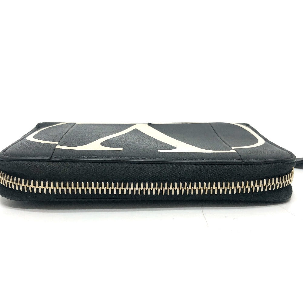 VALENTINO Folded wallet leather black V logo mens Used Authentic