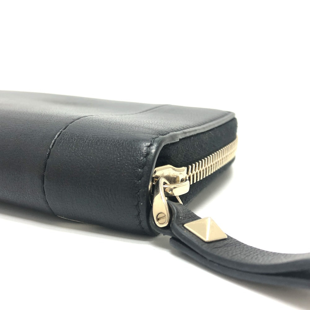 VALENTINO Folded wallet leather black V logo mens Used Authentic