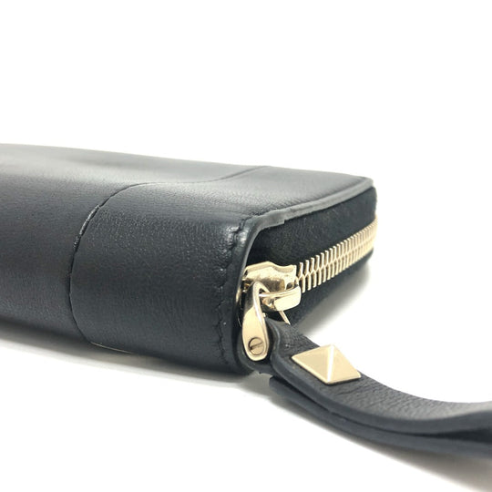 VALENTINO Folded wallet leather black V logo mens Used Authentic