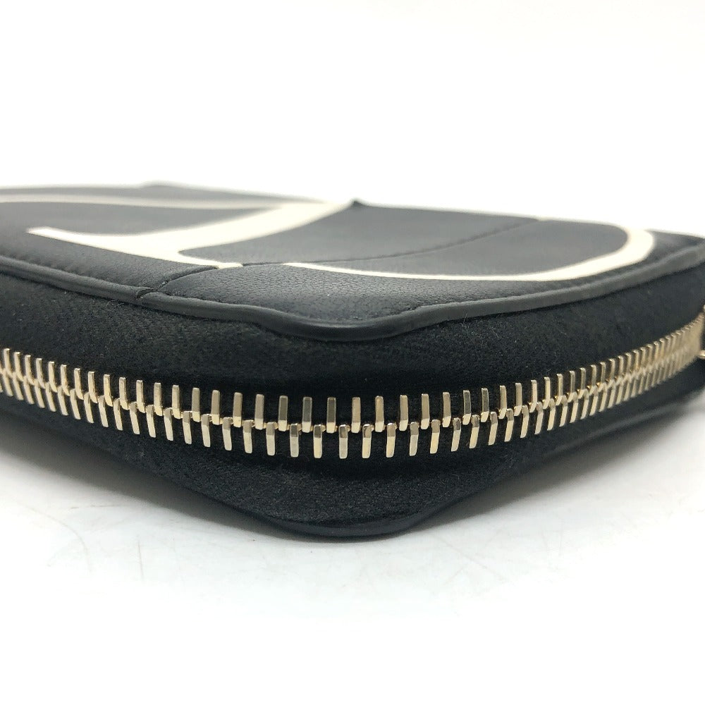 VALENTINO Folded wallet leather black V logo mens Used Authentic