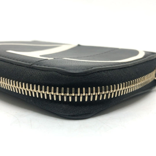 VALENTINO Folded wallet leather black V logo mens Used Authentic