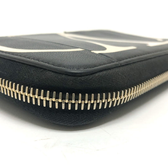 VALENTINO Folded wallet leather black V logo mens Used Authentic