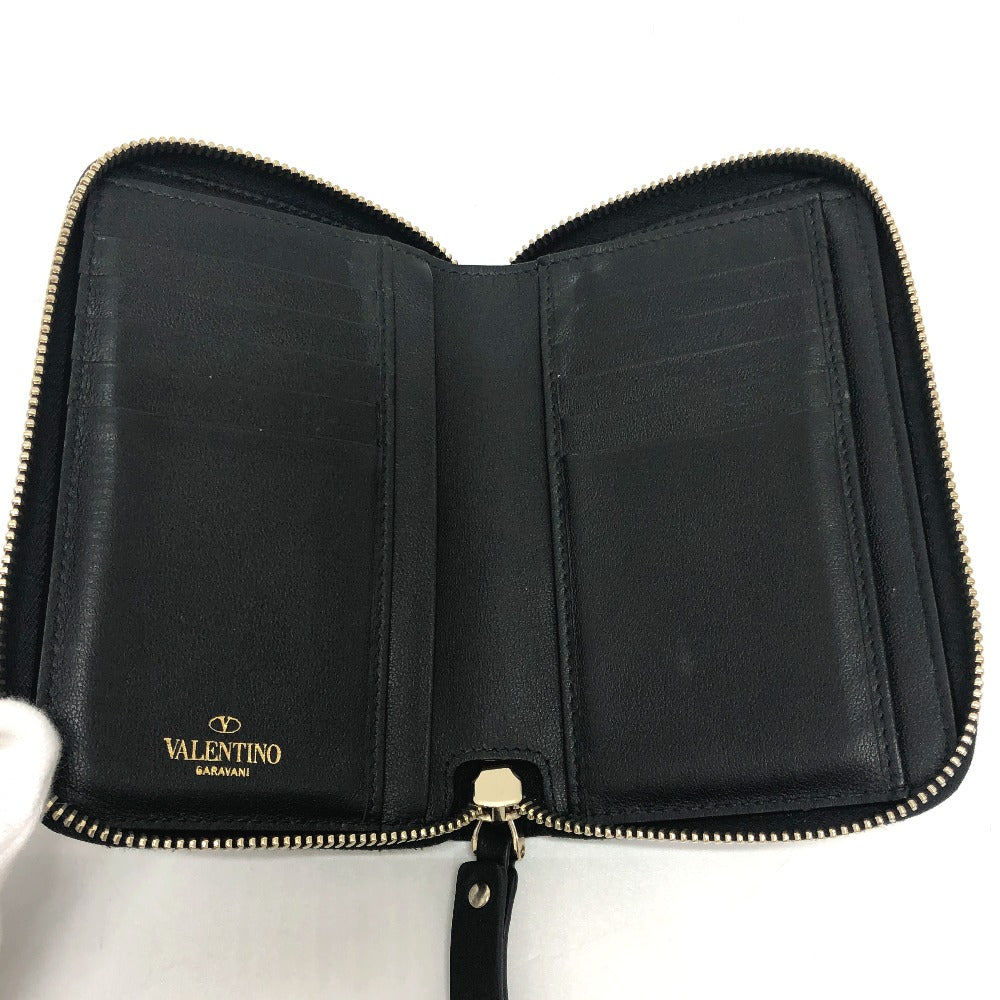 VALENTINO Folded wallet leather black V logo mens Used Authentic