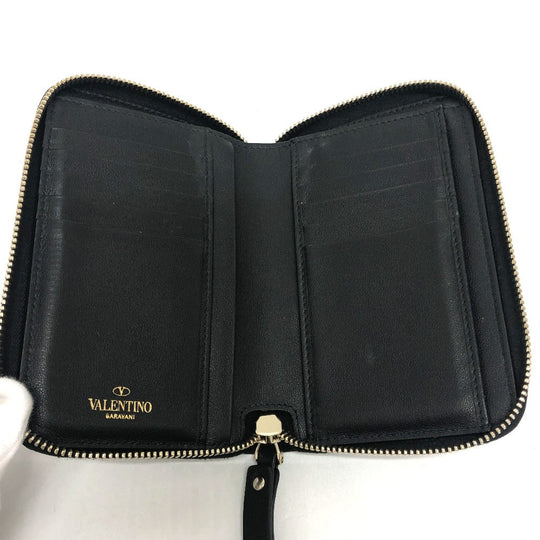 VALENTINO Folded wallet leather black V logo mens Used Authentic