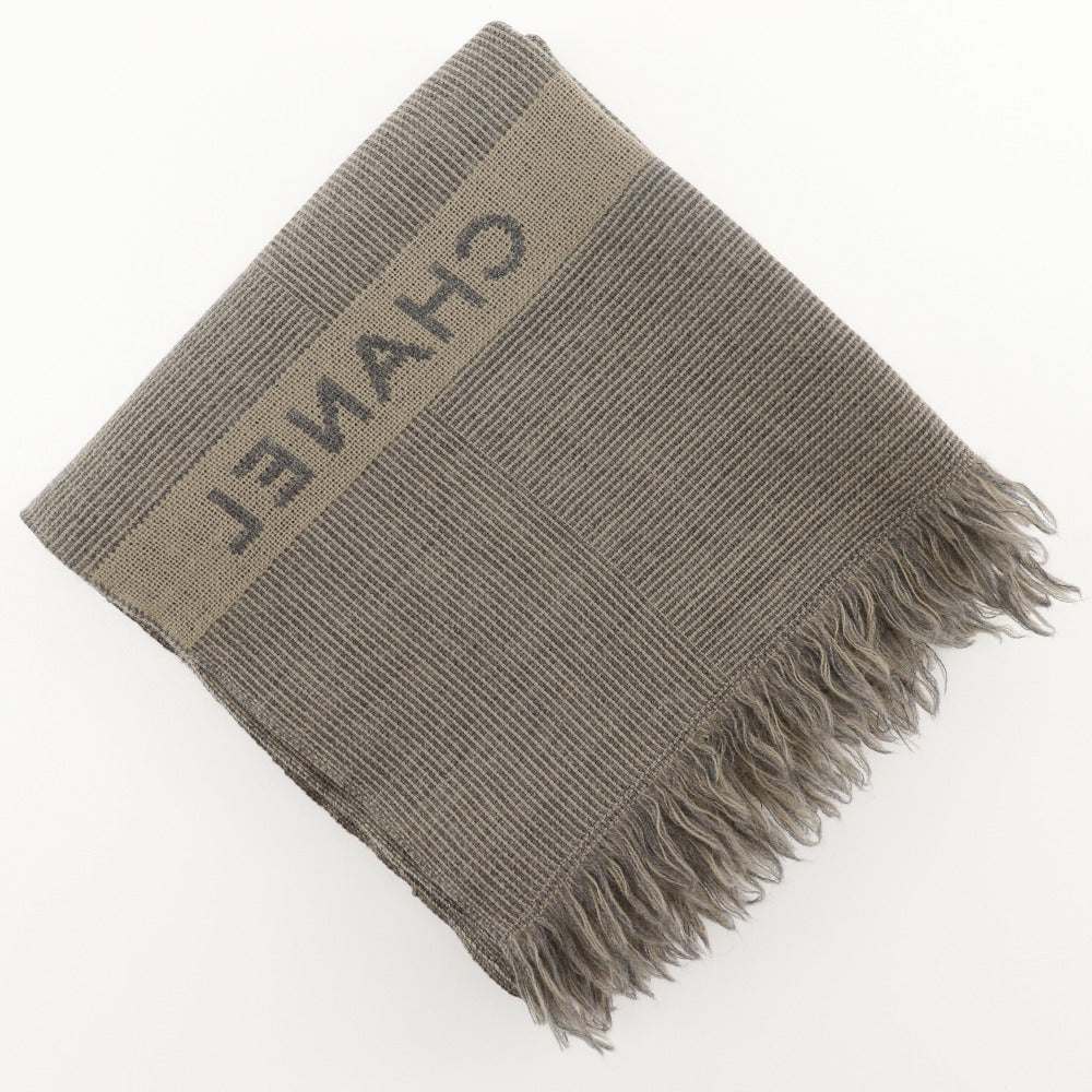 CHANEL Scarf wool Gray / beige logo unisex(Unisex) Used Authentic