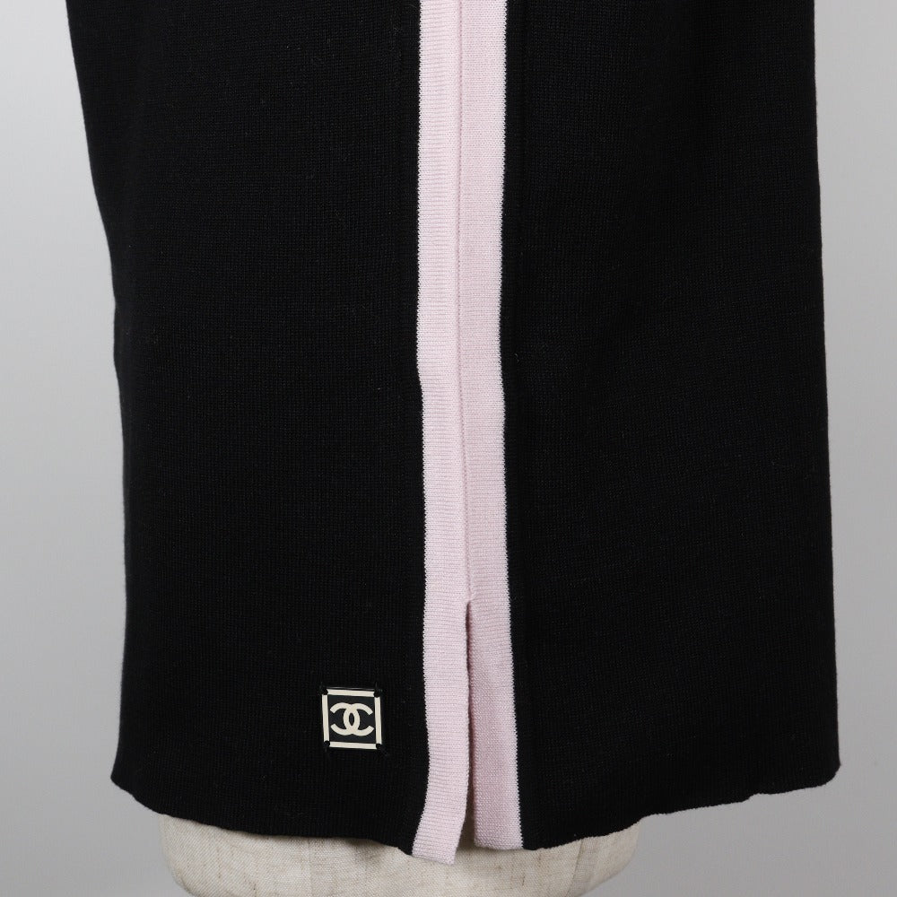 CHANEL Short sleeve shirt P21361V01278 cotton Black / pink Summer knit Sports line Women 44 Used Authentic