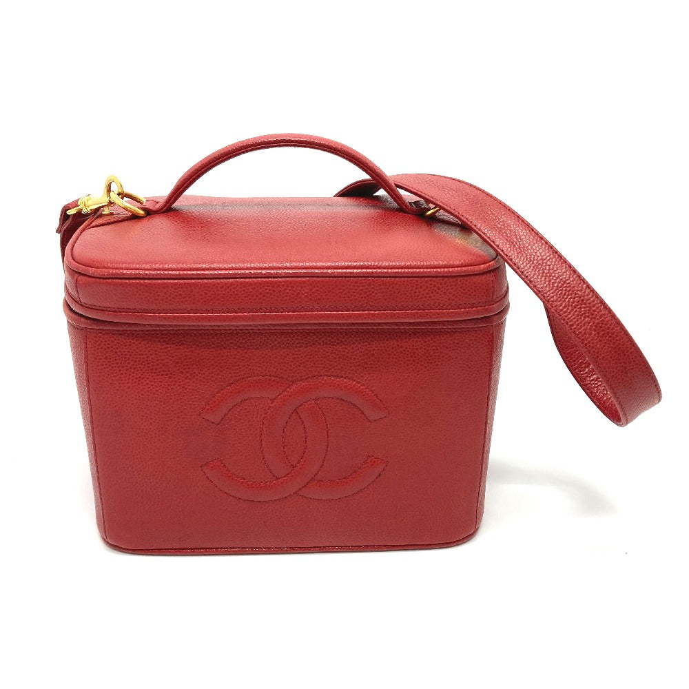 CHANEL Shoulder Bag Caviar skin Red CC COCO Mark Vanity bag handbag Women Used Authentic