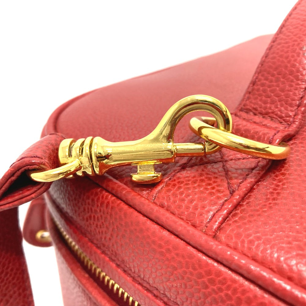 CHANEL Shoulder Bag Caviar skin Red CC COCO Mark Vanity bag handbag Women Used Authentic