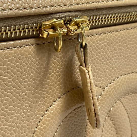 CHANEL Shoulder Bag Caviar skin beige CC COCO Mark Vanity bag Women Used Authentic