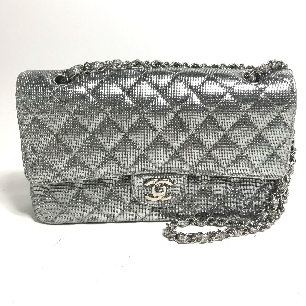CHANEL Shoulder Bag leather Silver COCO Mark CC Matrasse 25 Women Used Authentic