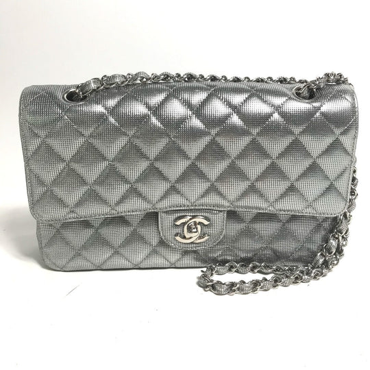 CHANEL Shoulder Bag leather Silver COCO Mark CC Matrasse 25 Women Used Authentic