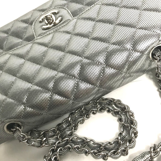 CHANEL Shoulder Bag leather Silver COCO Mark CC Matrasse 25 Women Used Authentic
