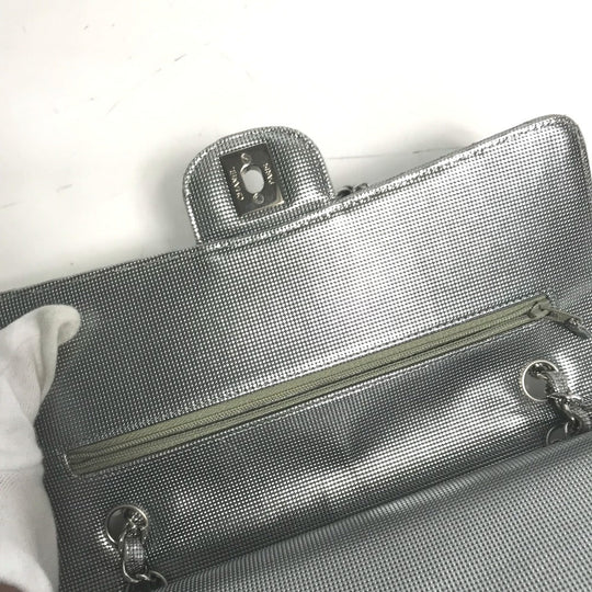 CHANEL Shoulder Bag leather Silver COCO Mark CC Matrasse 25 Women Used Authentic