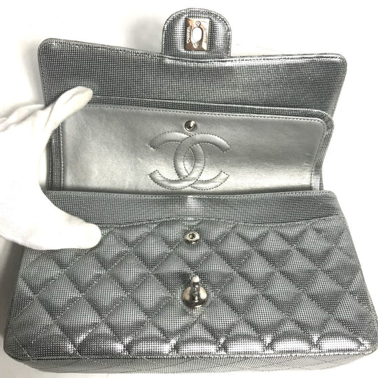 CHANEL Shoulder Bag leather Silver COCO Mark CC Matrasse 25 Women Used Authentic