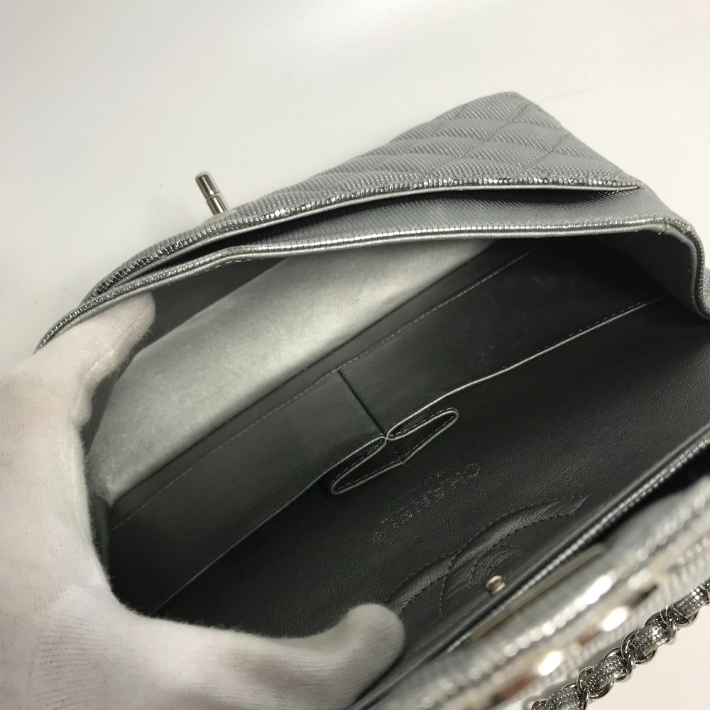 CHANEL Shoulder Bag leather Silver COCO Mark CC Matrasse 25 Women Used Authentic