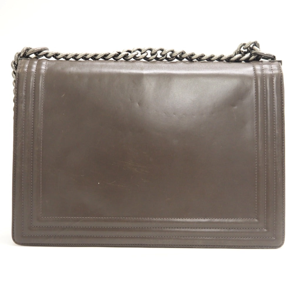 CHANEL Shoulder Bag leather gray ChainShoulder COCO Mark Boy chanel Women Used Authentic