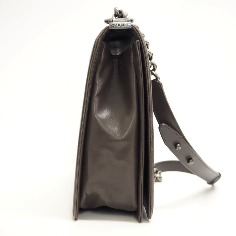 CHANEL Shoulder Bag leather gray ChainShoulder COCO Mark Boy chanel Women Used Authentic