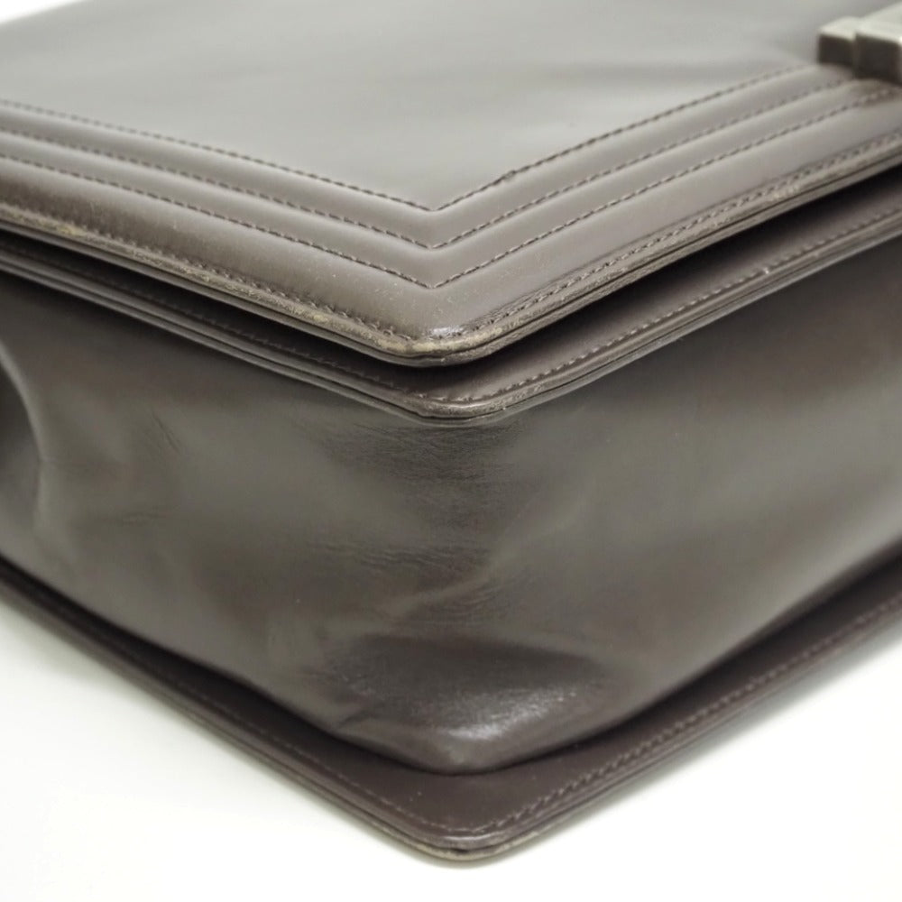 CHANEL Shoulder Bag leather gray ChainShoulder COCO Mark Boy chanel Women Used Authentic