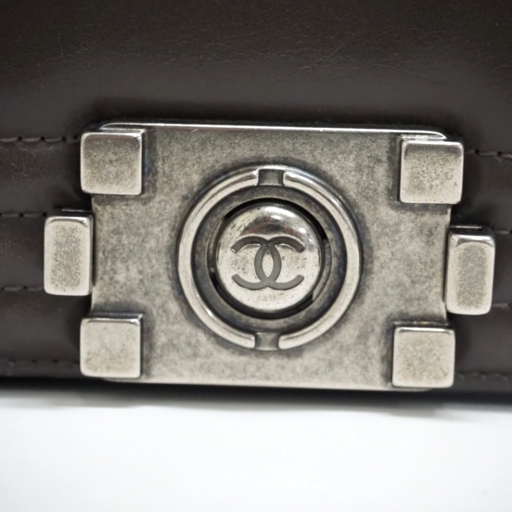 CHANEL Shoulder Bag leather gray ChainShoulder COCO Mark Boy chanel Women Used Authentic