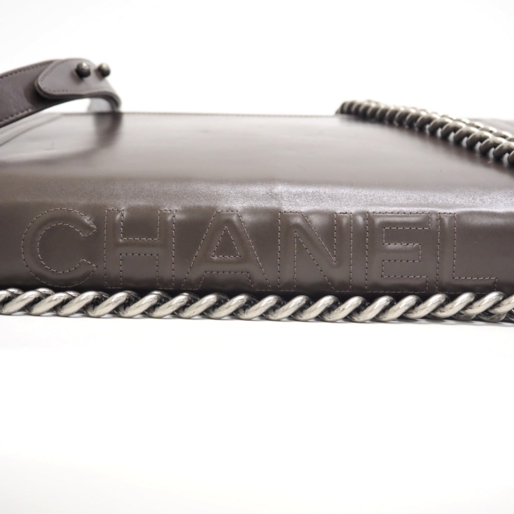 CHANEL Shoulder Bag leather gray ChainShoulder COCO Mark Boy chanel Women Used Authentic