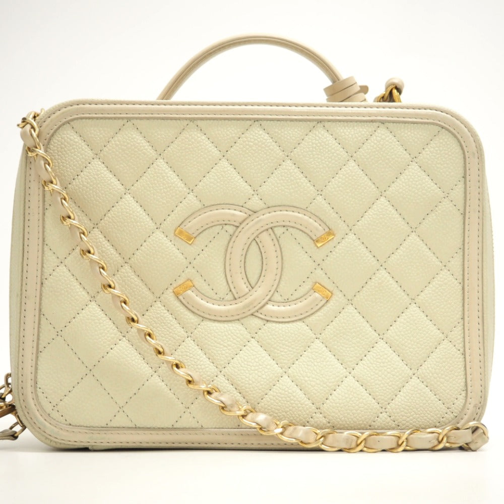 CHANEL Shoulder Bag Matt caviar skin beige CC filigree vanity COCO Mark Women Used Authentic