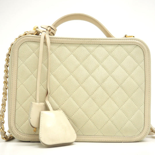 CHANEL Shoulder Bag Matt caviar skin beige CC filigree vanity COCO Mark Women Used Authentic