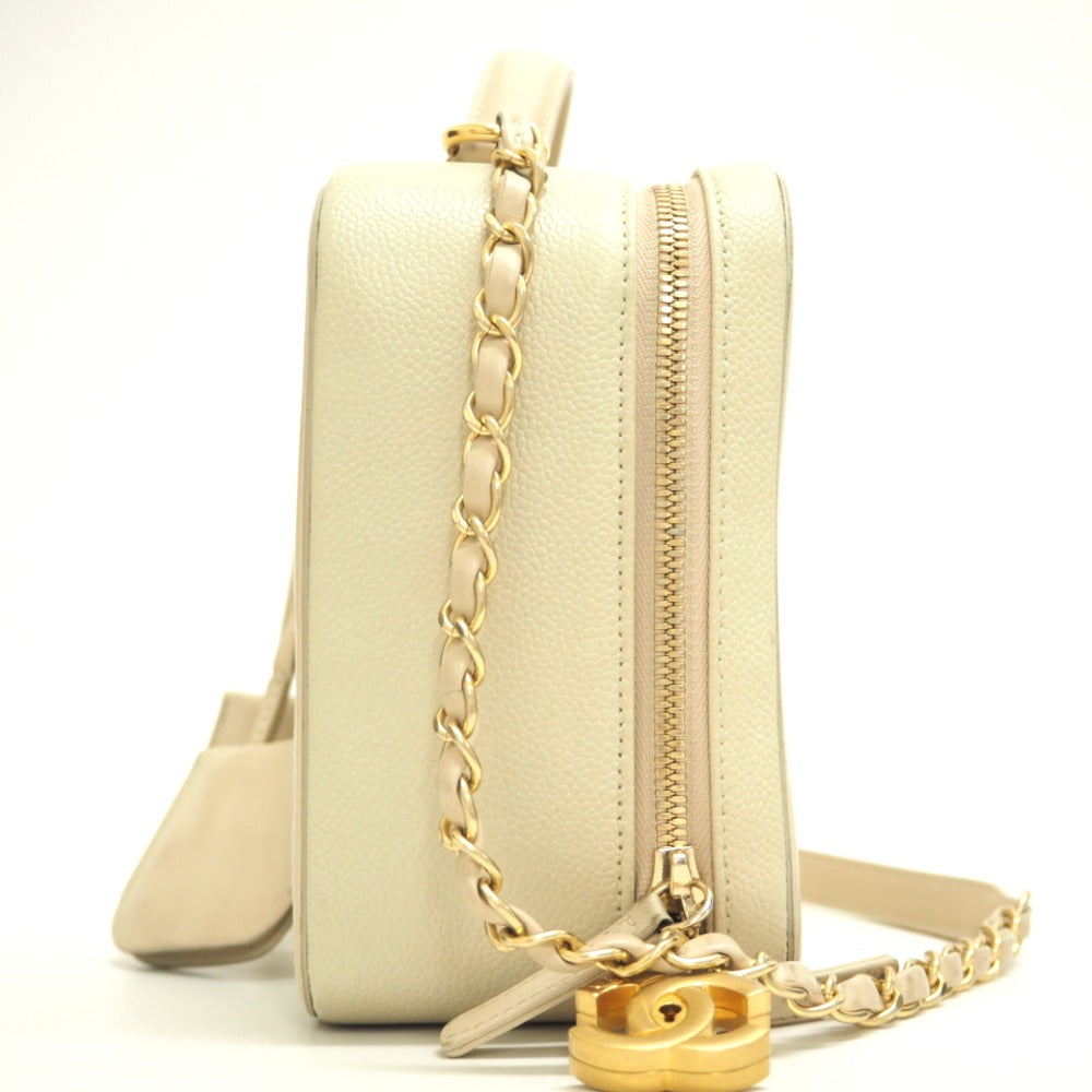 CHANEL Shoulder Bag Matt caviar skin beige CC filigree vanity COCO Mark Women Used Authentic