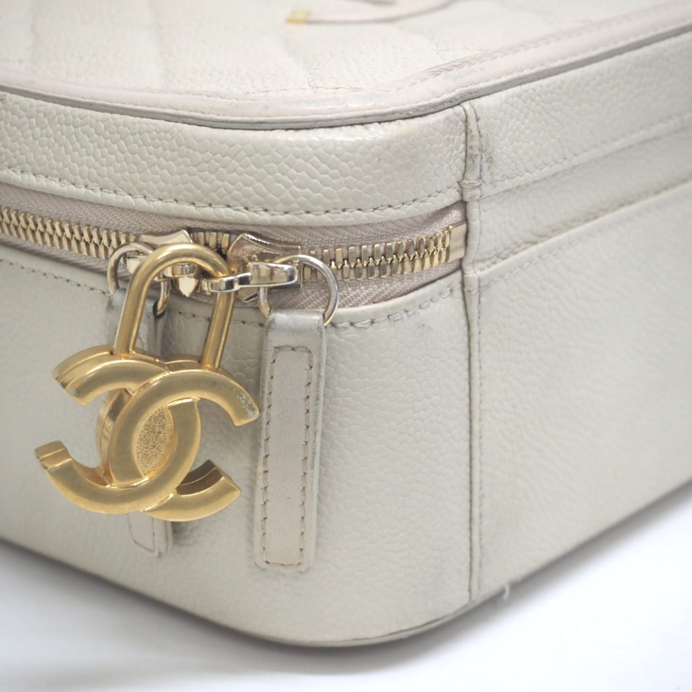 CHANEL Shoulder Bag Matt caviar skin beige CC filigree vanity COCO Mark Women Used Authentic