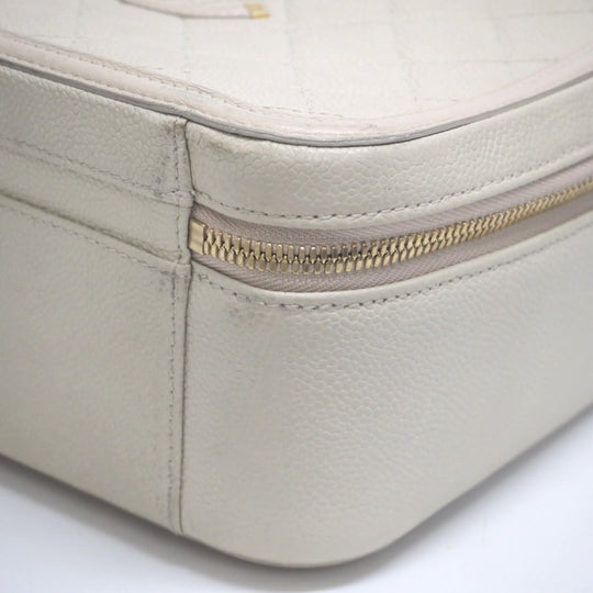 CHANEL Shoulder Bag Matt caviar skin beige CC filigree vanity COCO Mark Women Used Authentic