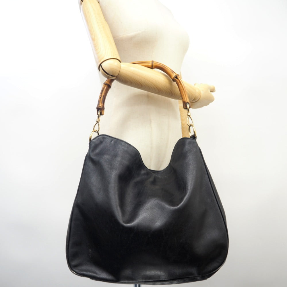 GUCCI Shoulder Bag 001 2852 1577 0 Leather, Bamboo black One Shoulder Bag Bamboo Women Used Authentic