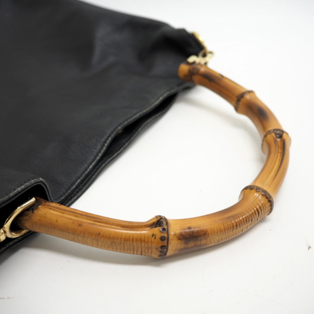 GUCCI Shoulder Bag 001 2852 1577 0 Leather, Bamboo black One Shoulder Bag Bamboo Women Used Authentic