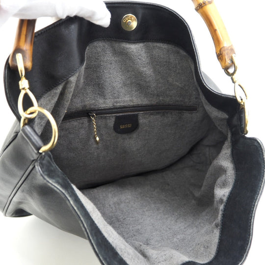 GUCCI Shoulder Bag 001 2852 1577 0 Leather, Bamboo black One Shoulder Bag Bamboo Women Used Authentic