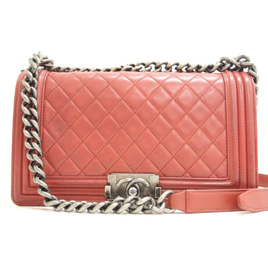 CHANEL Shoulder Bag lambskin pink ChainShoulder Bag Boy chanel Women Used Authentic