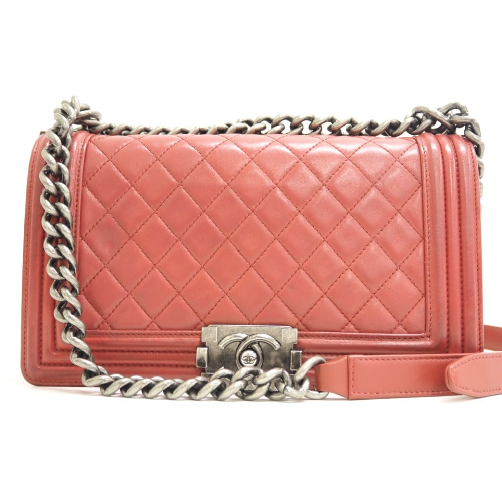 CHANEL Shoulder Bag lambskin pink ChainShoulder Bag Boy chanel Women Used Authentic
