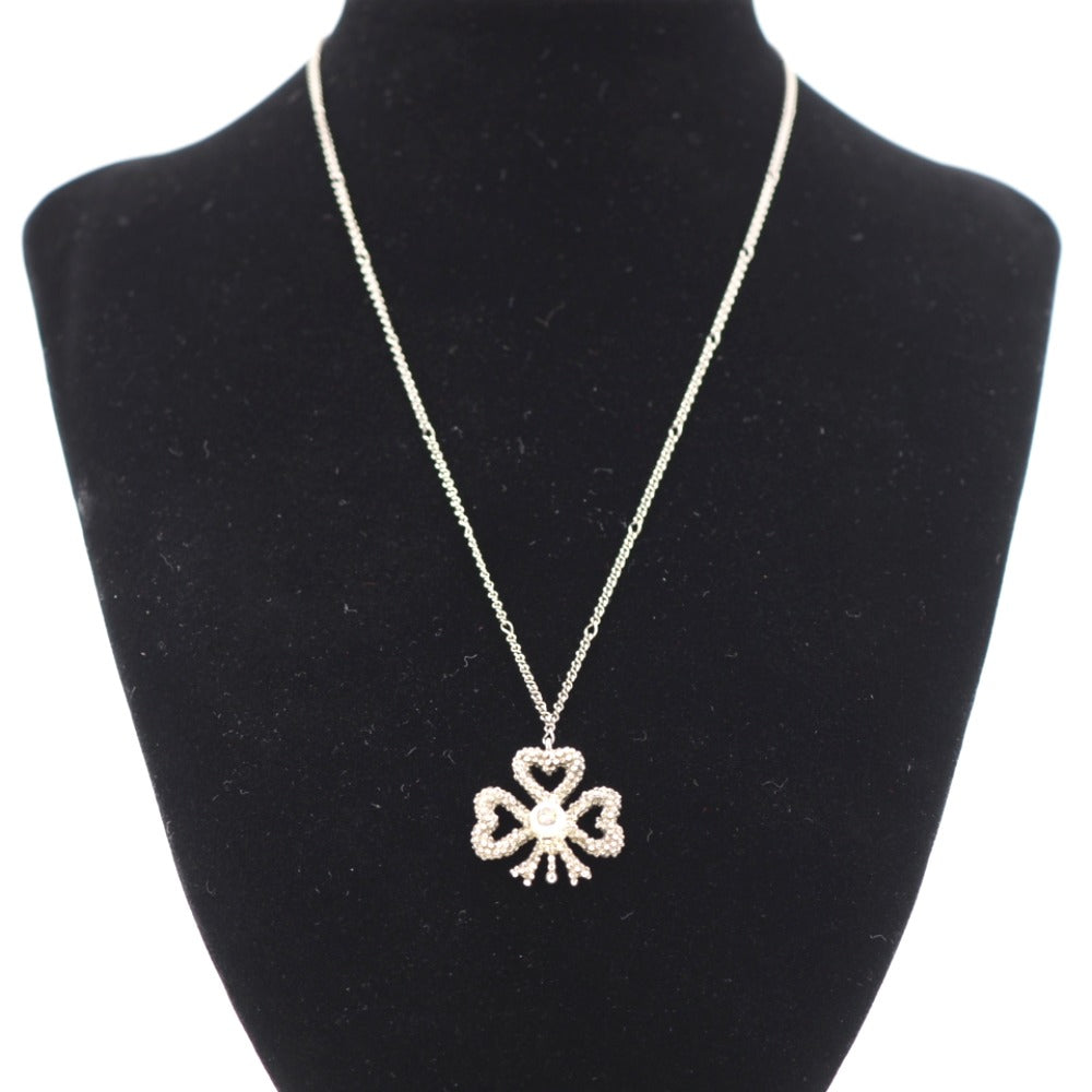 GUCCI Necklace Silver925 Silver Fake pearl Clover Women Used Authentic