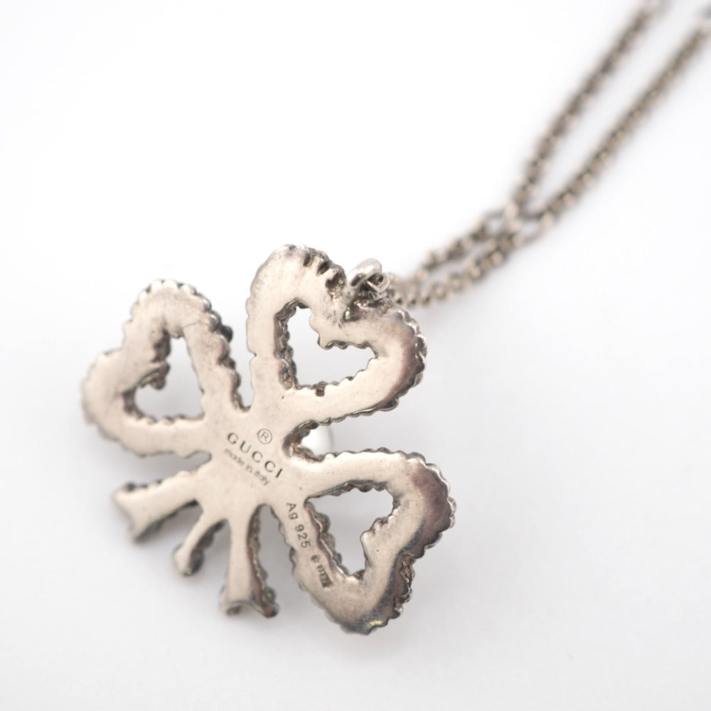 GUCCI Necklace Silver925 Silver Fake pearl Clover Women Used Authentic