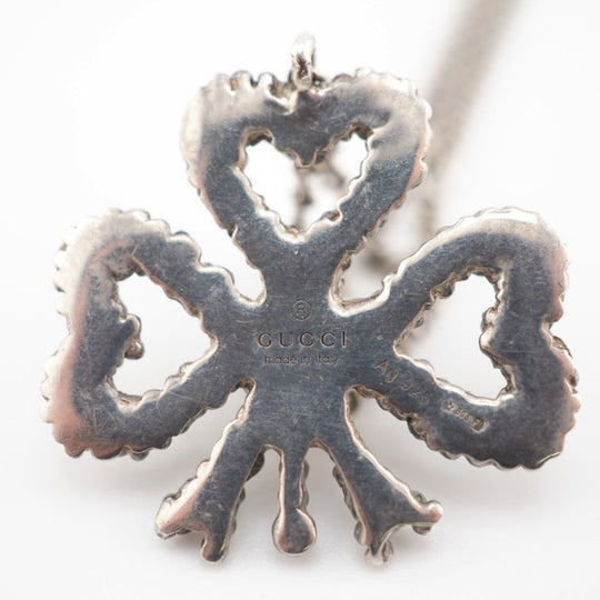 GUCCI Necklace Silver925 Silver Fake pearl Clover Women Used Authentic