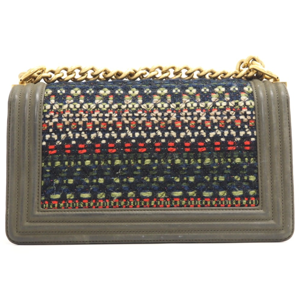 CHANEL Shoulder Bag Leather, Tweed khaki ChainShoulder COCO Mark Boy Chanel Women Used Authentic