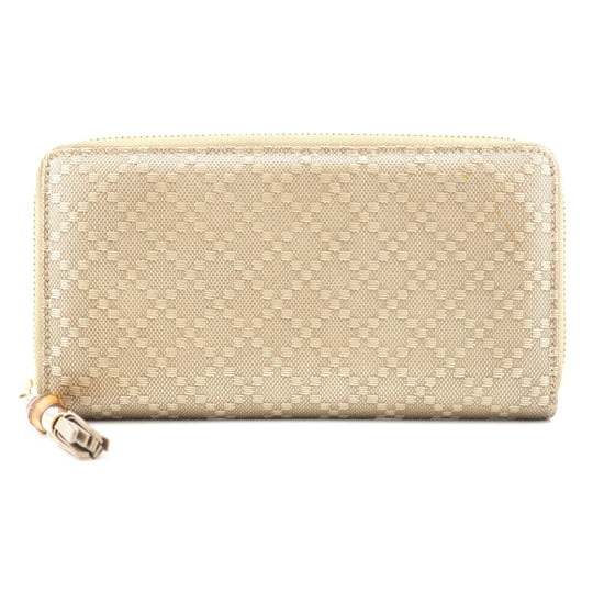 GUCCI Long Wallet Purse 224253 embossed calf leather Champagne Zip Around Bamboo Diamante Women Used Authentic