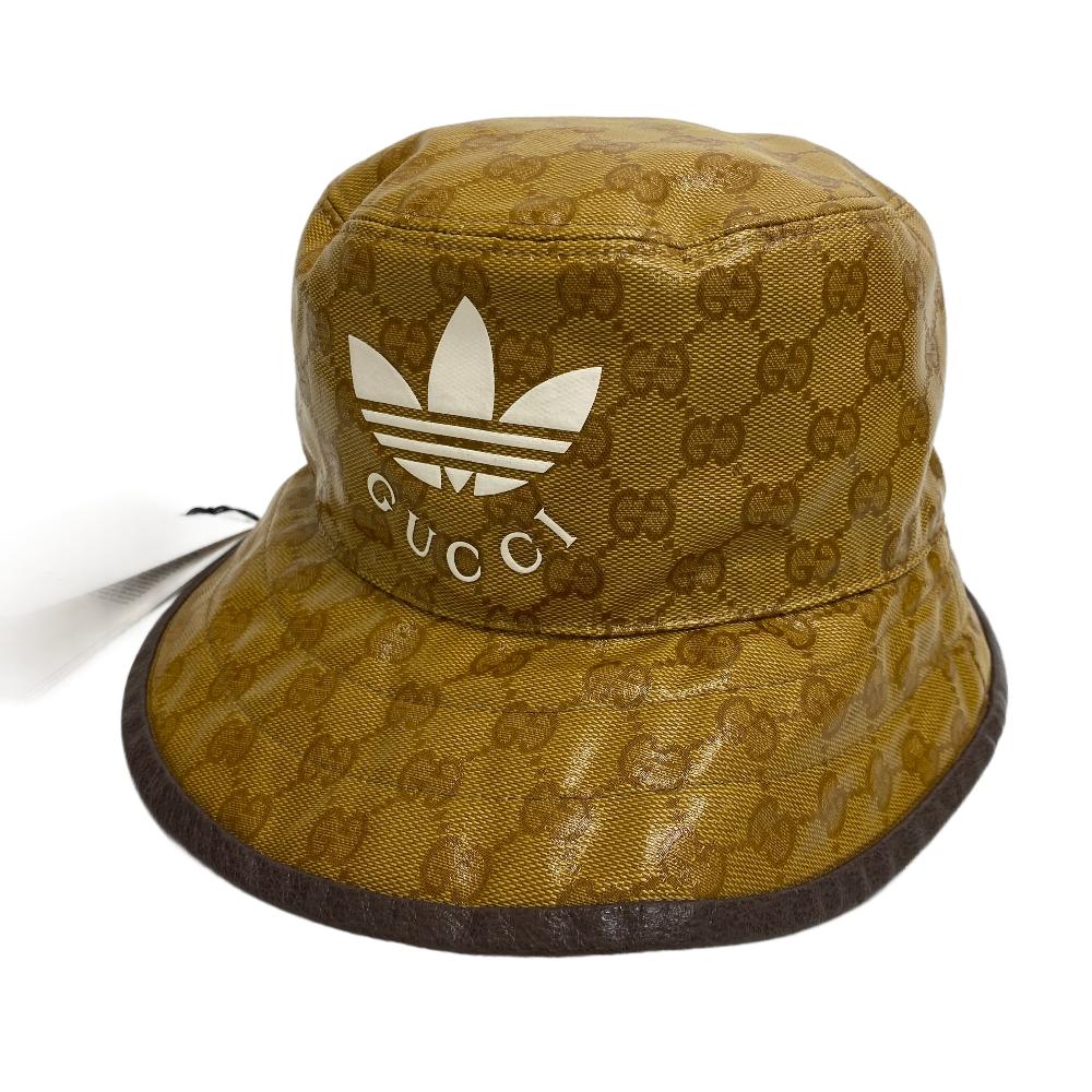 GUCCI hat 696484 Cotton, Nylon Brown Adidas Bucket Hat GG crystal S 57 mens S Used Authentic
