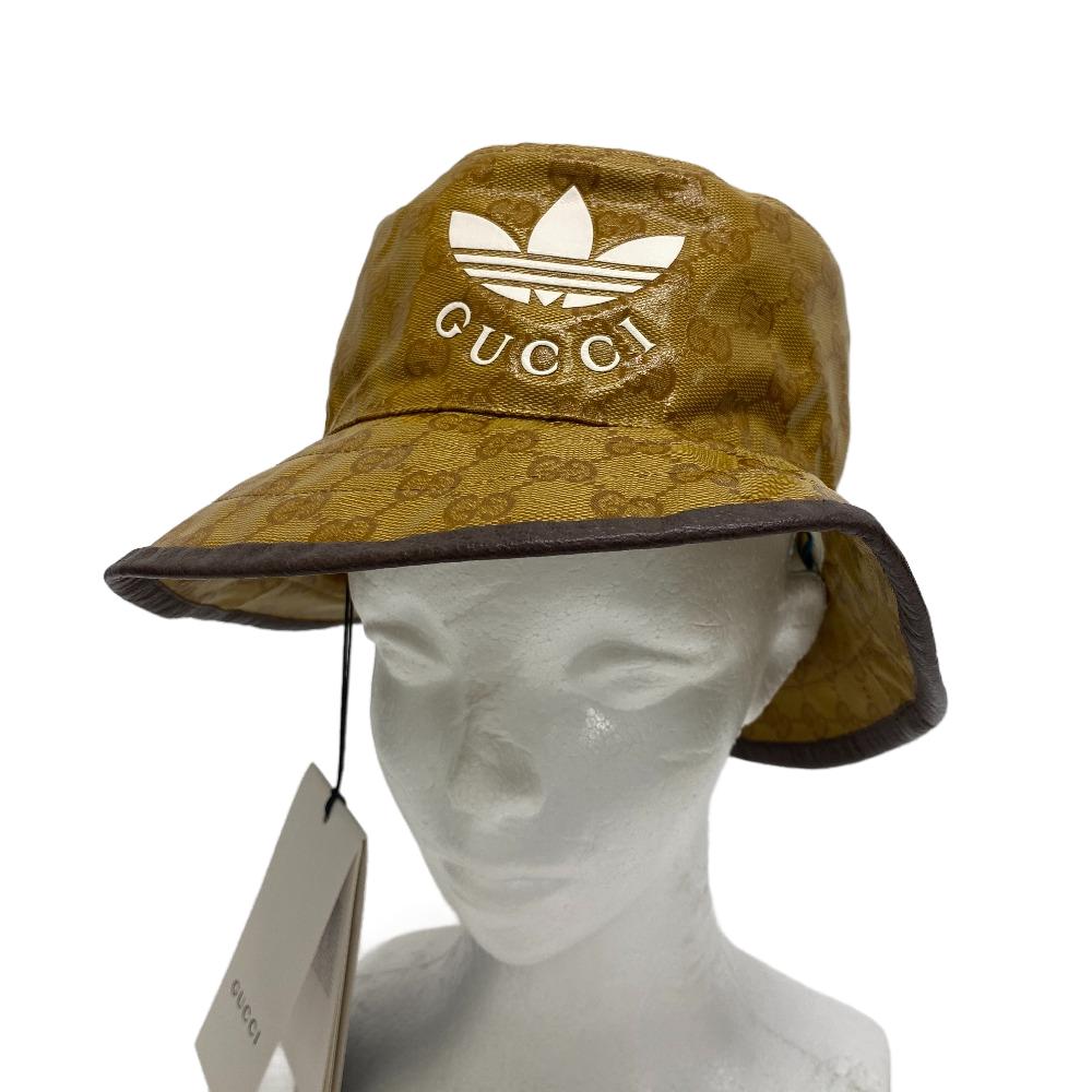 GUCCI hat 696484 Cotton, Nylon Brown Adidas Bucket Hat GG crystal S 57 mens S Used Authentic