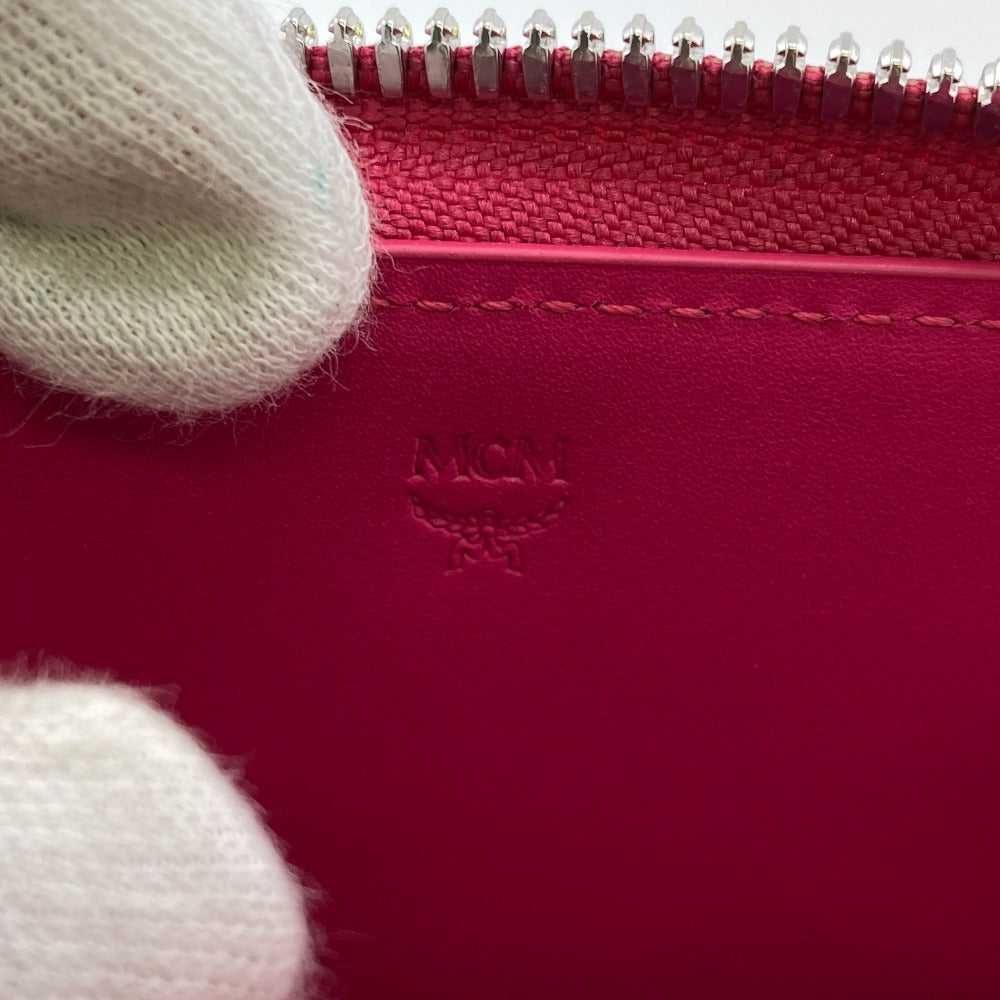 MCM Coin case MXL CATA01 canvas pink Zip Around Coin Pocket Women Used Authentic